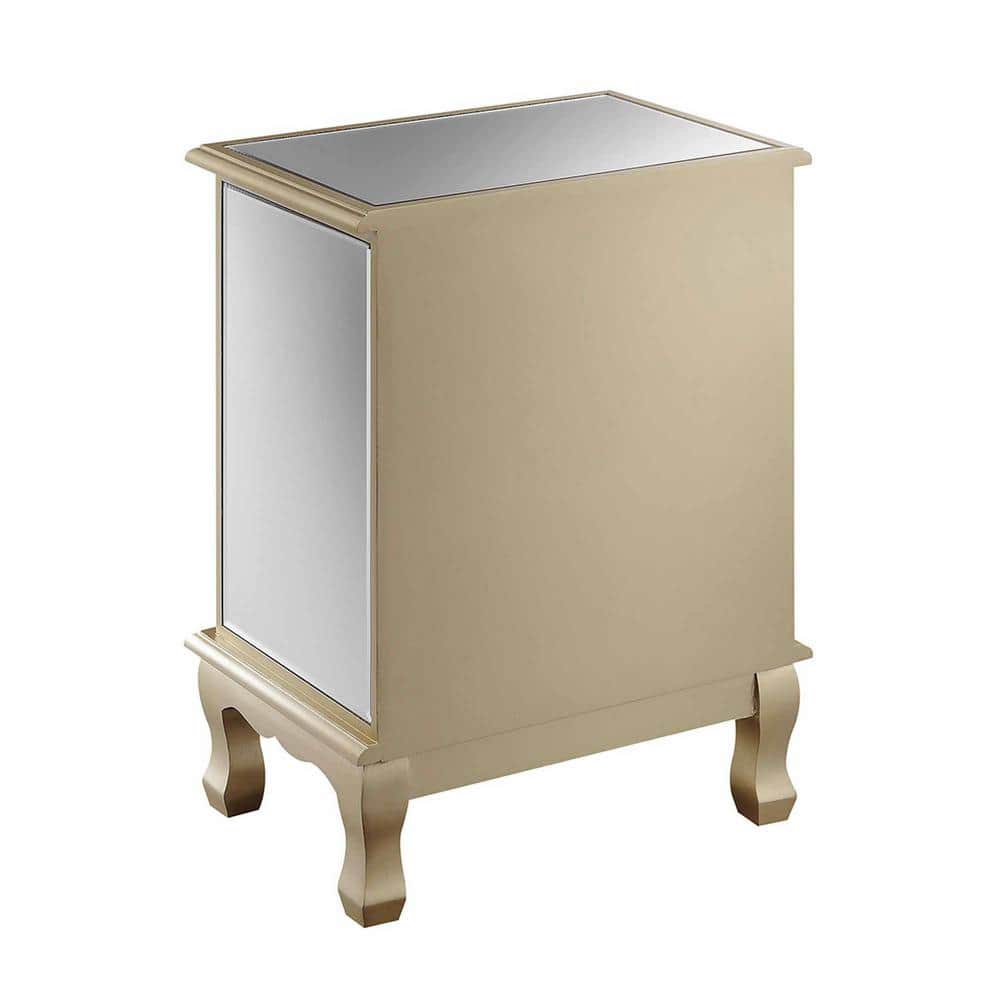 Gold Coast White Wood Mirrored Glass 3-Drawer End Table