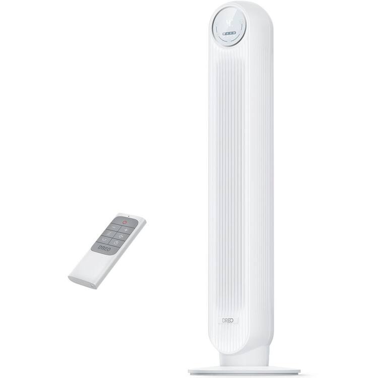 DREO 36 in. Nomad One S Tower Fan, 28 BD Quiet Fan, 90° Oscillating with Remote and Wi-Fi Voice Control in White