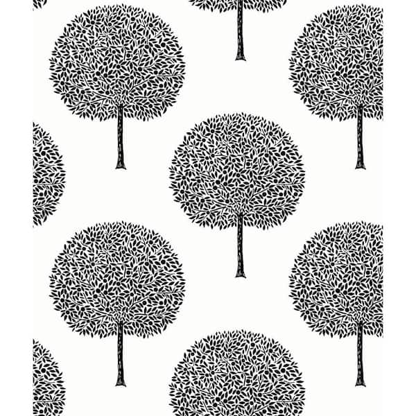 Seabrook Designs 57.5 sq. ft. Alabaster and Contrast Demi Trees Unpasted Nonwoven Paper Wallpaper Roll