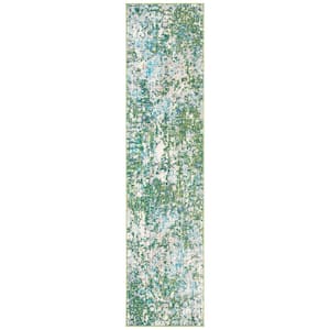 Madison Green/Turquoise 2 ft. x 14 ft. Geometric Abstract Runner Rug