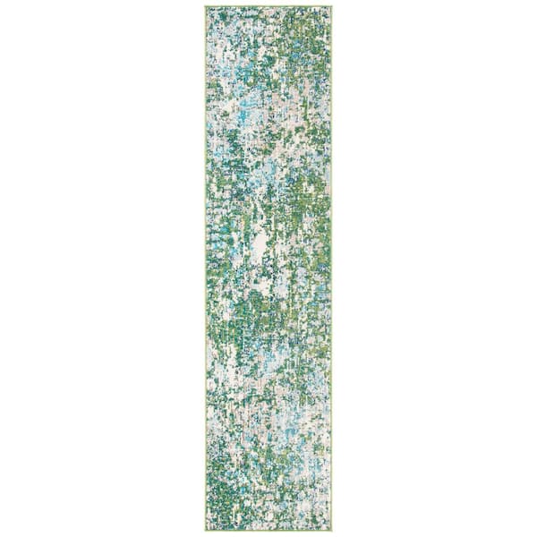 SAFAVIEH Madison Green/Turquoise 2 ft. x 14 ft. Geometric Abstract Runner Rug