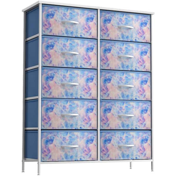 Sorbus 10-Drawer Multi-Colored Tie-Dye Blue Dresser Steel Frame Wood Top Easy Pull Fabric Bins 47 in. H x 34 in. W x 12 in. D