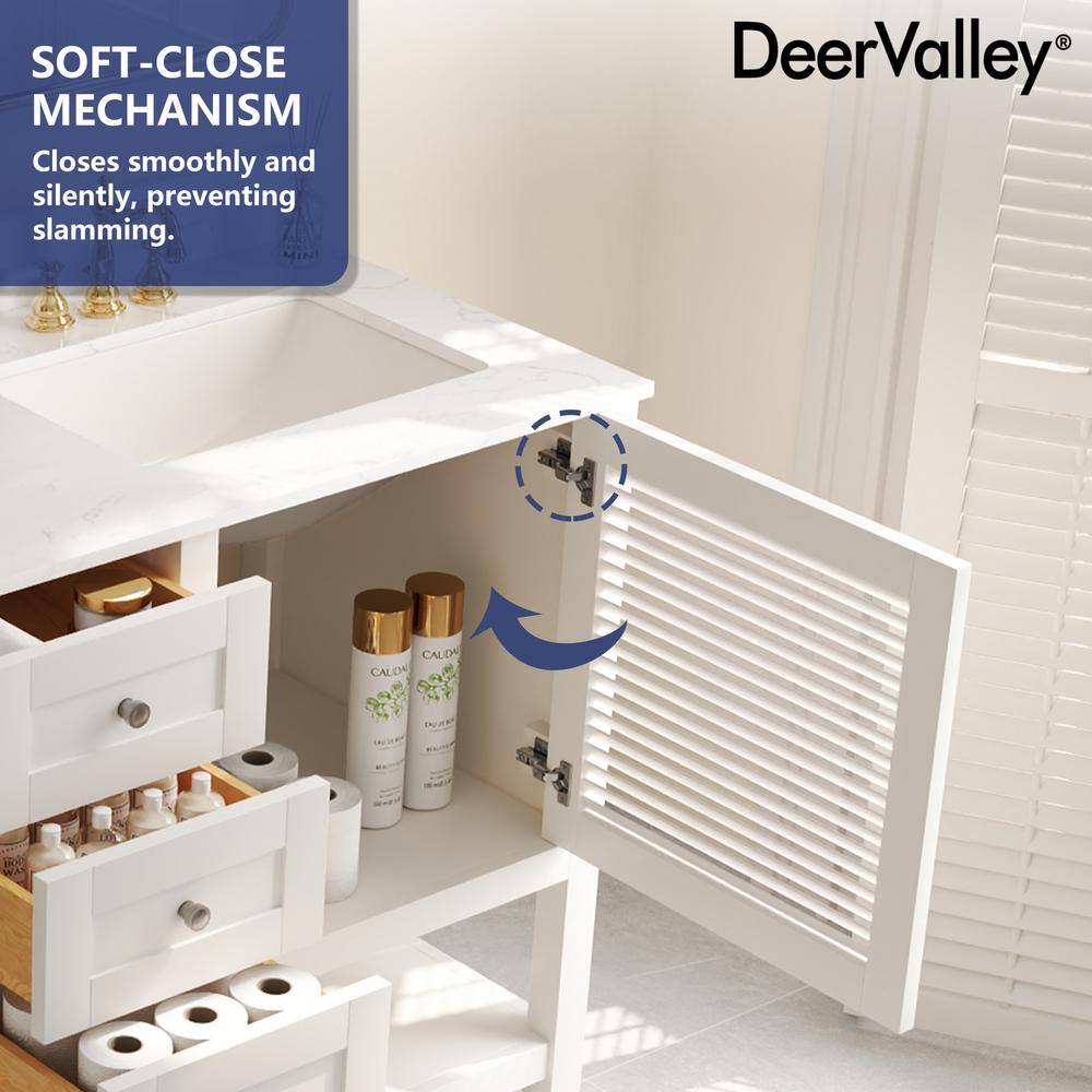 60'' White Double Sink Freestanding Bathroom Vanity with Marble Top