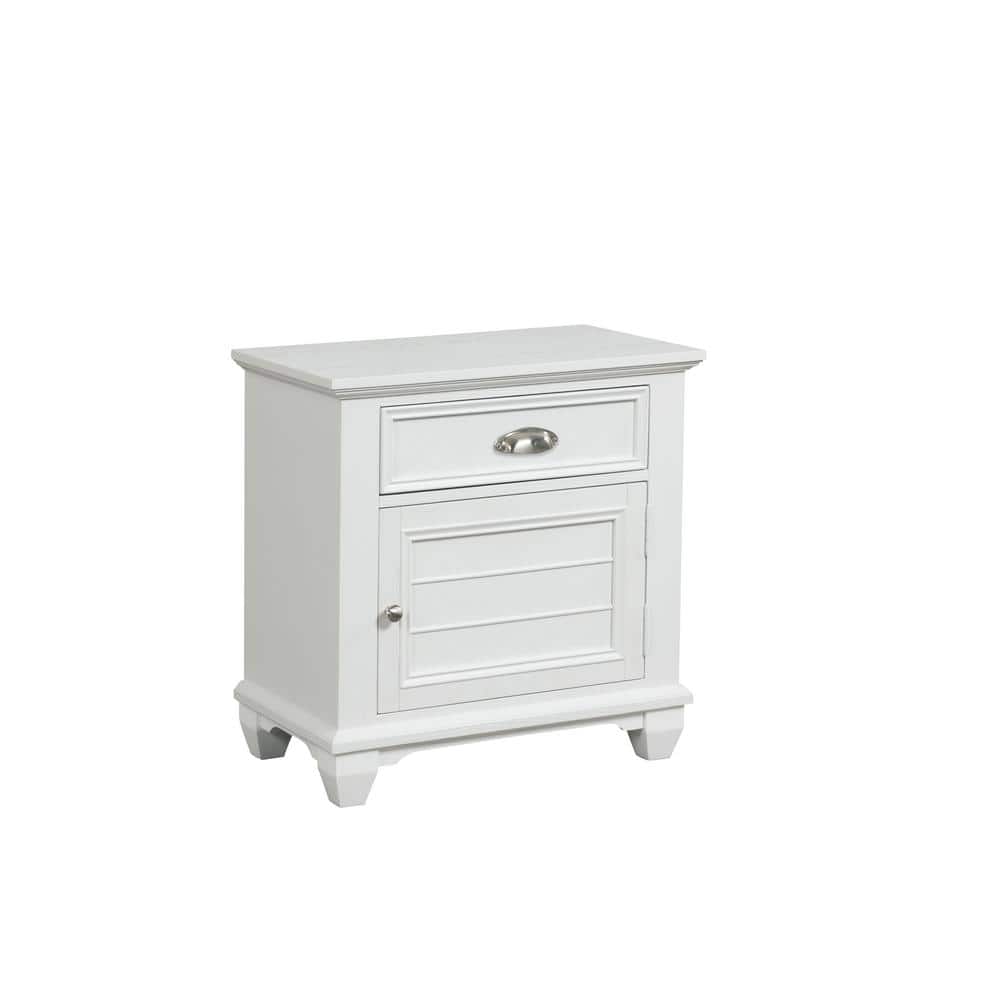 Jamestown White Brushed Acacia Wood Traditional Nightstand