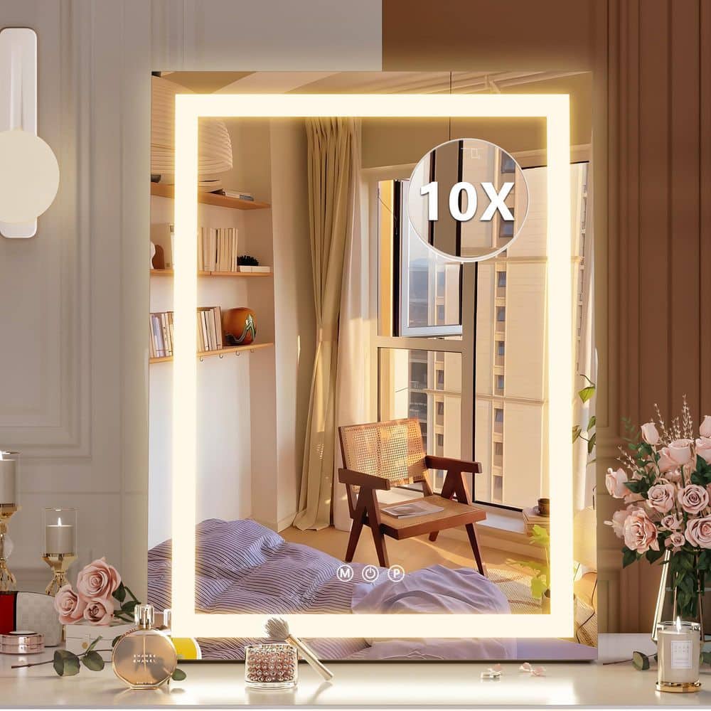 Vosuja White 11 in. W x 13 in. H Rectangle LED Makeup Mirror with ...