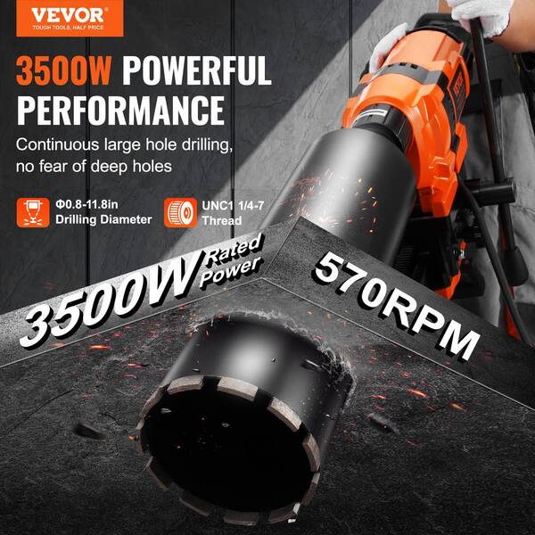 Core Drill Machine, 0.8 in.-11.8 in. Drilling Diameter Diamond Core Drill Rig with Stand, Core Drill Bit, For Concrete