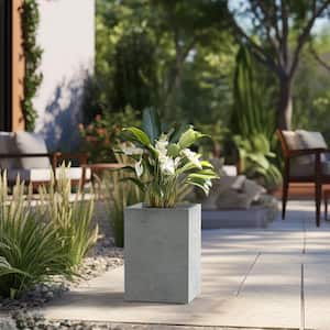 Modern 16 in. H Large Tall Stone Finish Concrete Tapered Square Outdoor Planter Plant Pots