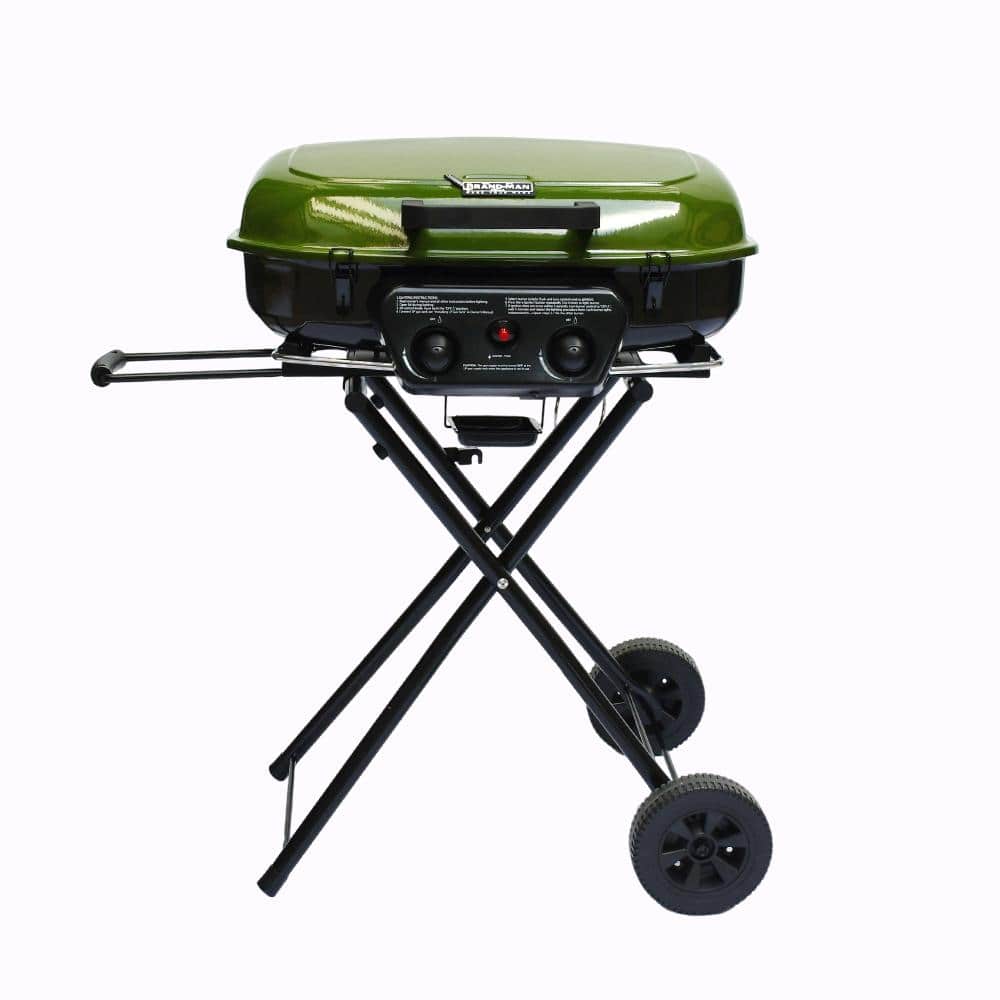 2-Burner Portable Propane Gas Grill, Foldable Grill Griddle Combo, 18,000 BTU, Green