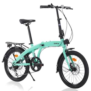 20 in. Blue Folding Bike Steel Frame 7 Speed City Bike Shifter Bicycle