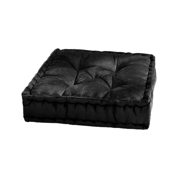 20 in. W x 20 in. L Faux Velvet Tufted Square Floor Pillow Cushion, Black
