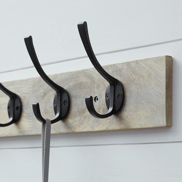 Home Decorators Collection 27 in. Solid Wood Hook Rack with 5 Iron Hooks  64311 - The Home Depot