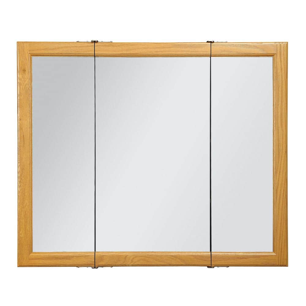 Claremont Honey Oak 36-Inch Tri-View Medicine Cabinet with Mirrored Doors