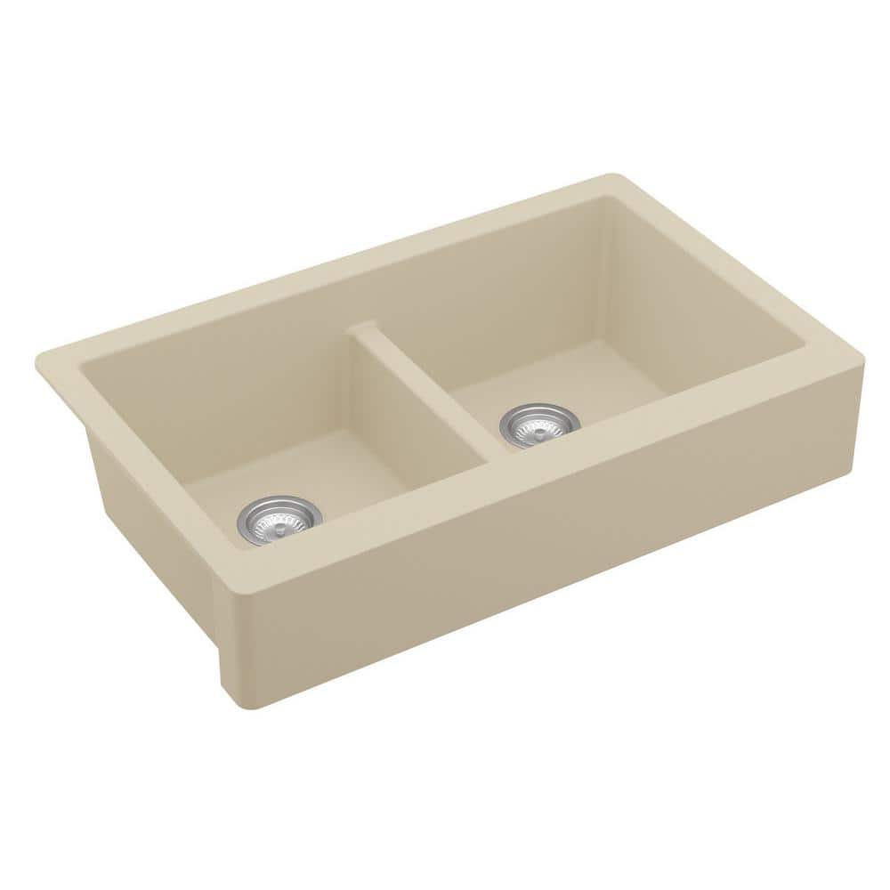 Bisque Quartz Composite Double Bowl Farmhouse Kitchen Sink