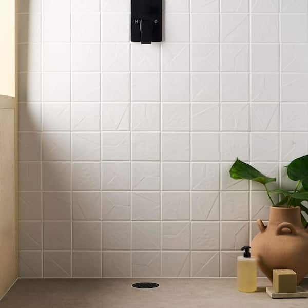 Stacy Garcia Avento Deco White 4.64 in. x 4.64 in. Textured Matte Ceramic Wall Tile (5.38 sq. ft. / Case)