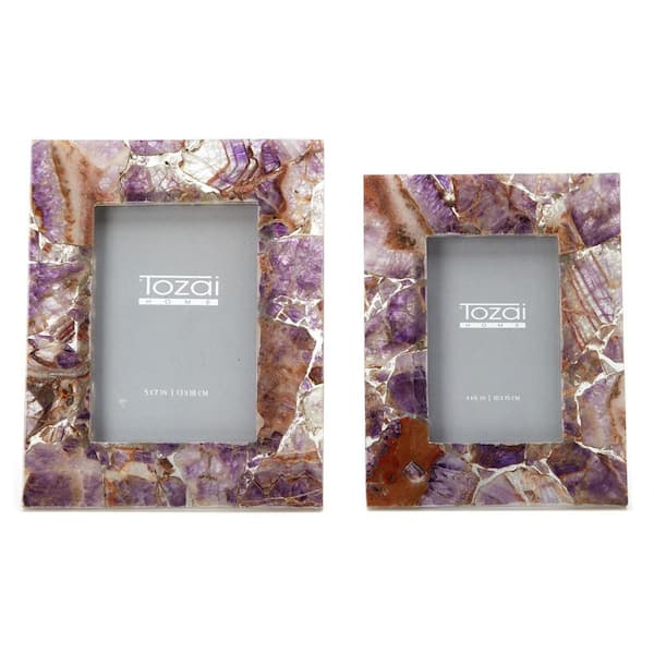 Two's Company Purple Amethyst Picture Frames in Gift Box Includes 2-Sizes:4 in. x 6 in. and 5 in. x 7 in. (Set of 2)