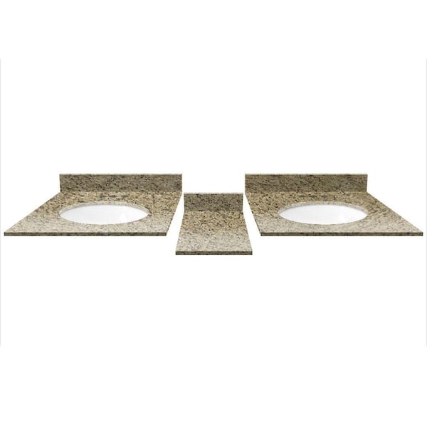 Cardell 60 in. Granite Double Basin Vanity Top in Giallo Ornamental with White Basins