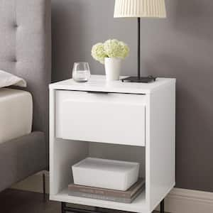 Contemporary Metal and Wood White 1-Drawer 18 in. W Nightstand