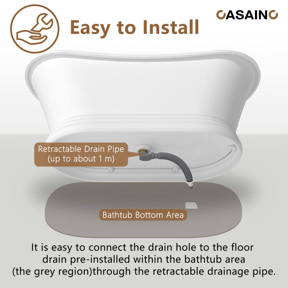 67" Matte White Stone Resin Freestanding Soaking Bathtub