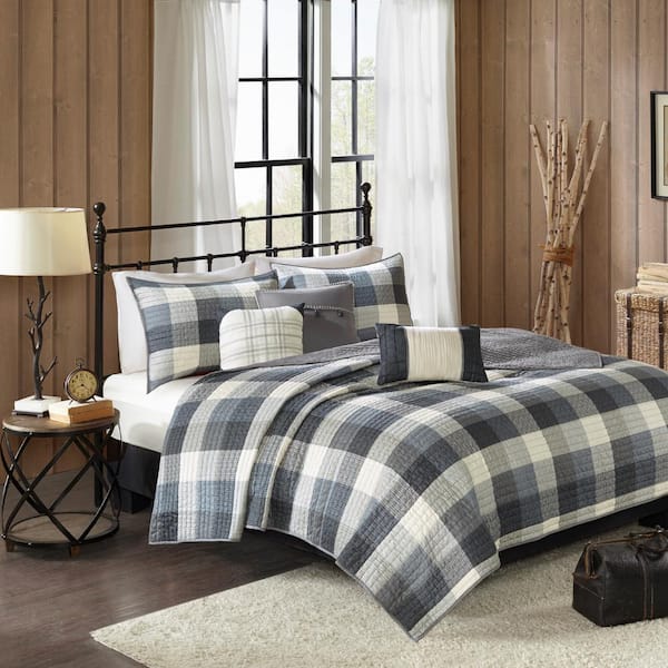 Pioneer 6-Piece Grey Microfiber Full/Queen Quilt Set