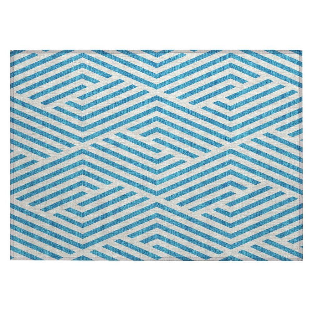 Teal and White 2 ft. x 3 ft. Woven Geometric Rectangle Indoor/Outdoor Area Rug price history on PriceWatchPro