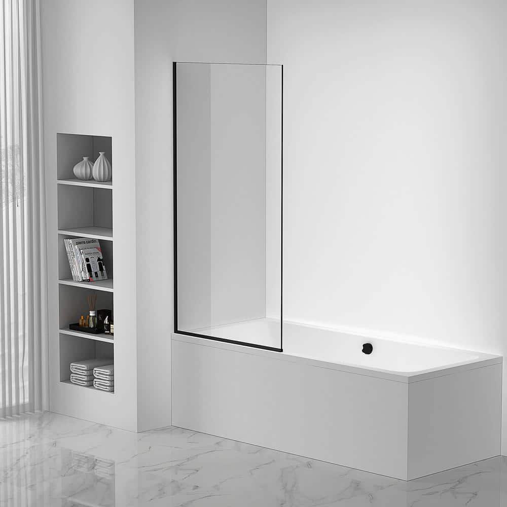 FINE FIXTURES 34.25 in. W x 58 in. H Fixed Tub Door Frameless in Black