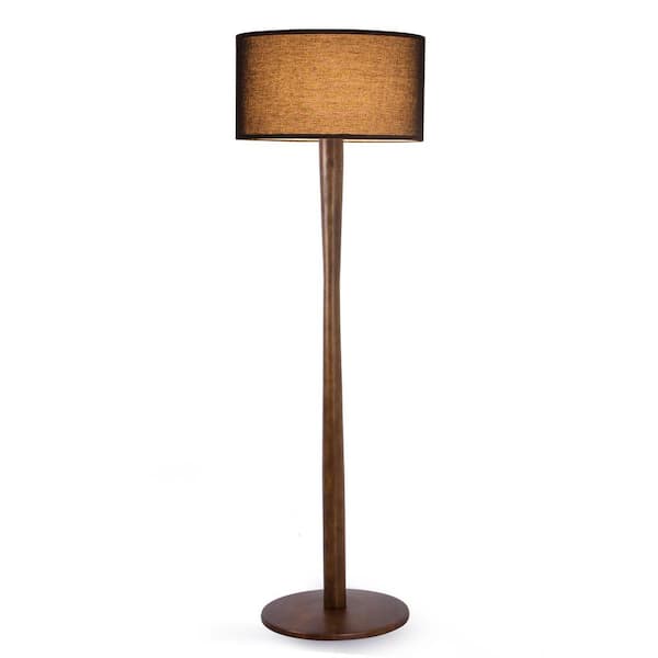 Nox 61 in. Walnut 1-Light Floor Lamp with Solid Wood Body and Black Drum Shade