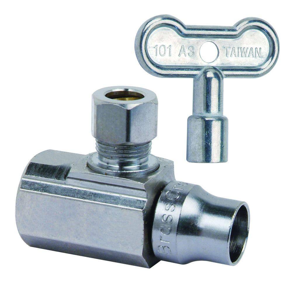 1/2 in. FIP Inlet x 3/8 in. Compression Outlet 1/4-Turn Brass Angle Valve with Loose Key price history on PriceWatchPro