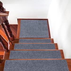 Julia Collection Washable Non-Slip Rubberback Solid 8 in. x 30 in. Indoor Stair Treads, Set of 14, Gray