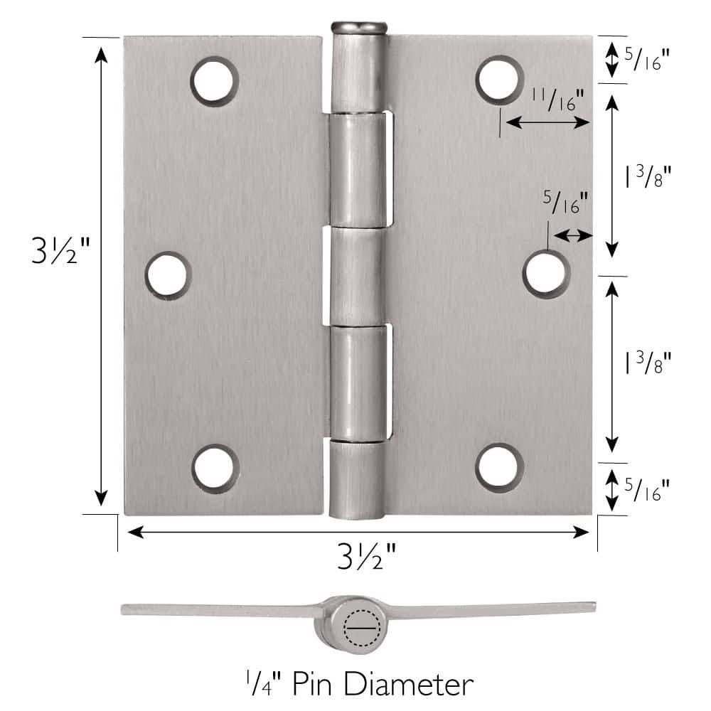 Brushed Nickel 3.5 Inch Square Corner Door Hinges - 3 Pack
