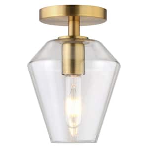 Remy 7 in. Brass and Clear Semi Flush Mount with Glass Shade