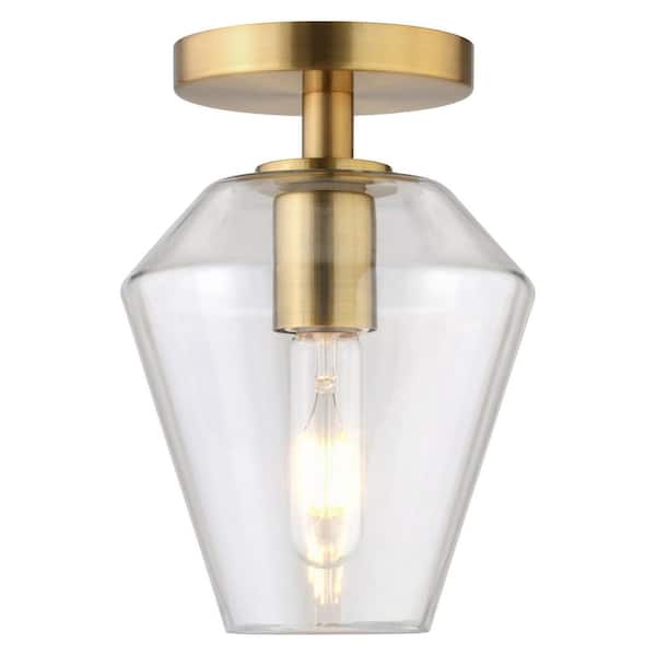 Meyer&Cross Remy 7 in. Brass and Clear Semi Flush Mount with Glass Shade