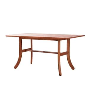 Stylish and Modern Design Rectangular Wood Outdoor Dining Table Stable and Sturdy with Umbrella Hole, Curvy Legs in Teak