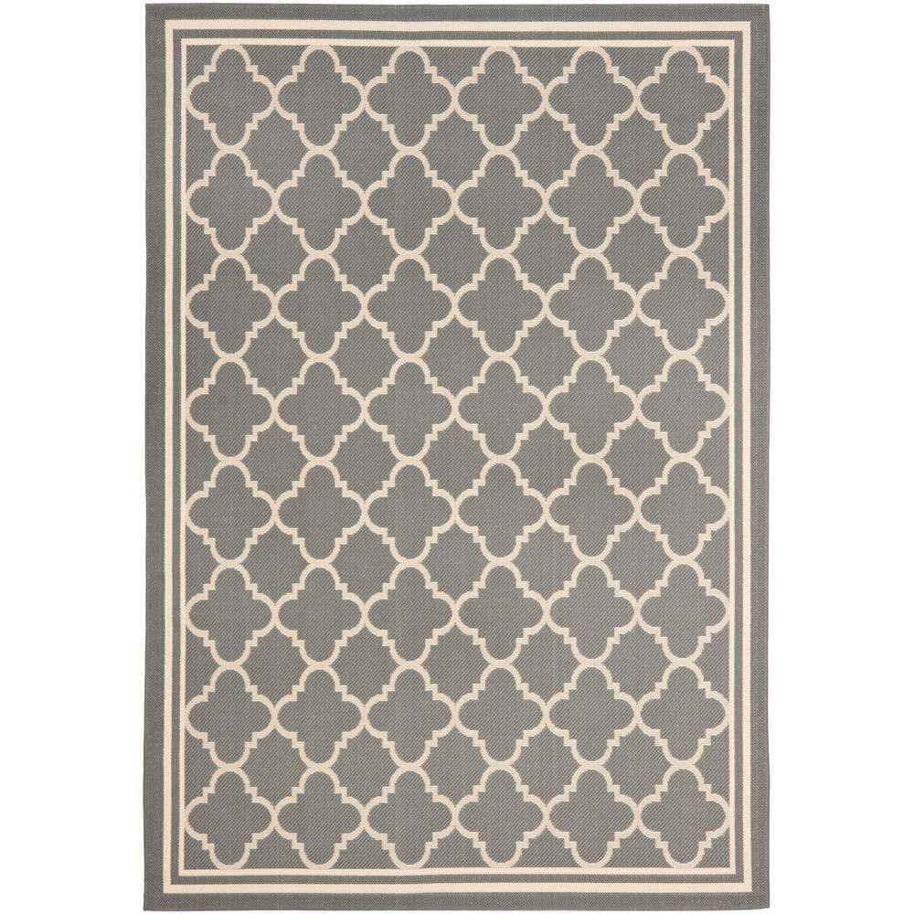Gray and Beige Rectangular Synthetic Outdoor Area Rug