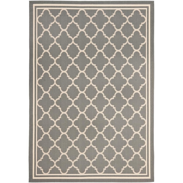 Courtyard Anthracite/Beige 8 ft. x 11 ft. Geometric Indoor/Outdoor Patio  Area Rug