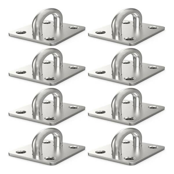 8 Pcs 4.13 in. Stainless Steel Pad Eyes Plate with Enclosed Hook Wall Rack with Screws and Anchors