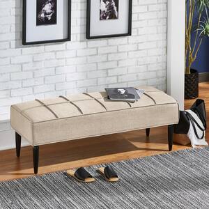 Beige Linen Black Finish Upholstered Bench (51.25W x 19D x 17.25"H)
