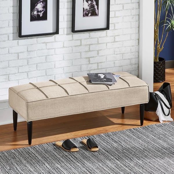 HomeSullivan Beige Linen Black Finish Upholstered Bench (51.25W x 19D x 17.25"H)
