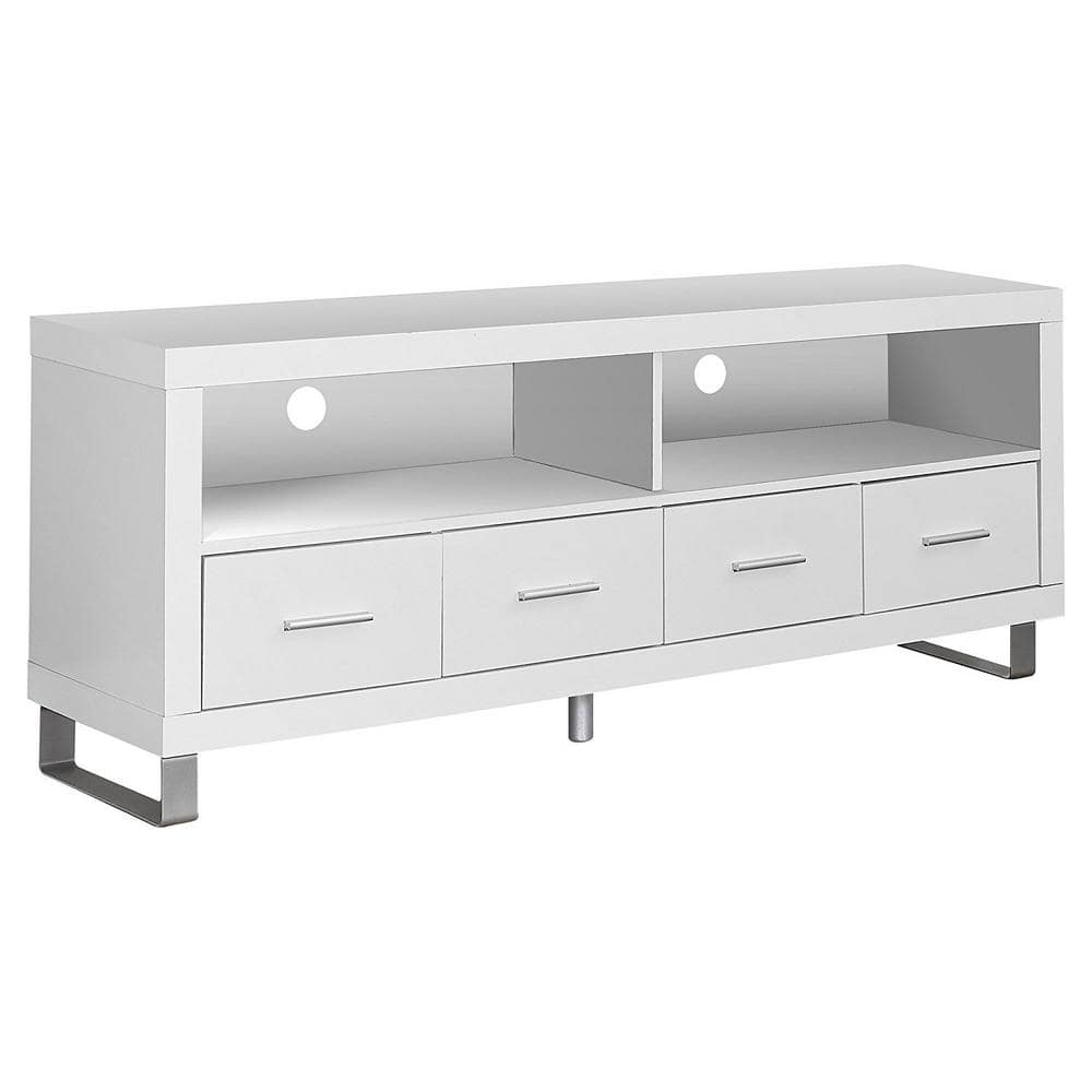 Monarch Specialties White Contemporary Multimedia Entertainment Center TV Stand with Storage VM