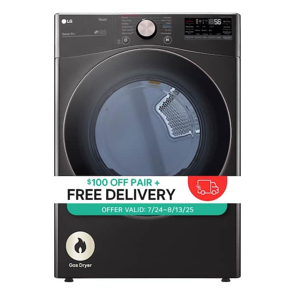 7.4 Cu. Ft. Vented SMART Stackable Gas Dryer in Black Steel with TurboSteam and Sensor Dry Technology