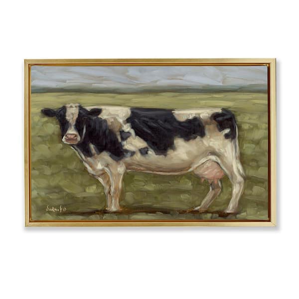 Stupell Industries Painterly Cow on Farm by Sara G. Designs Gold Floater Frame Animal Graphic Art Print 17 in. x 25 in.
