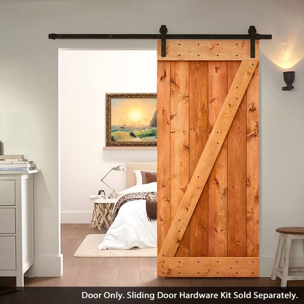 42 in. x 84 in. Distressed Z Series Red Walnut Solid Knotty Pine Wood Interior Sliding Barn Door Slab