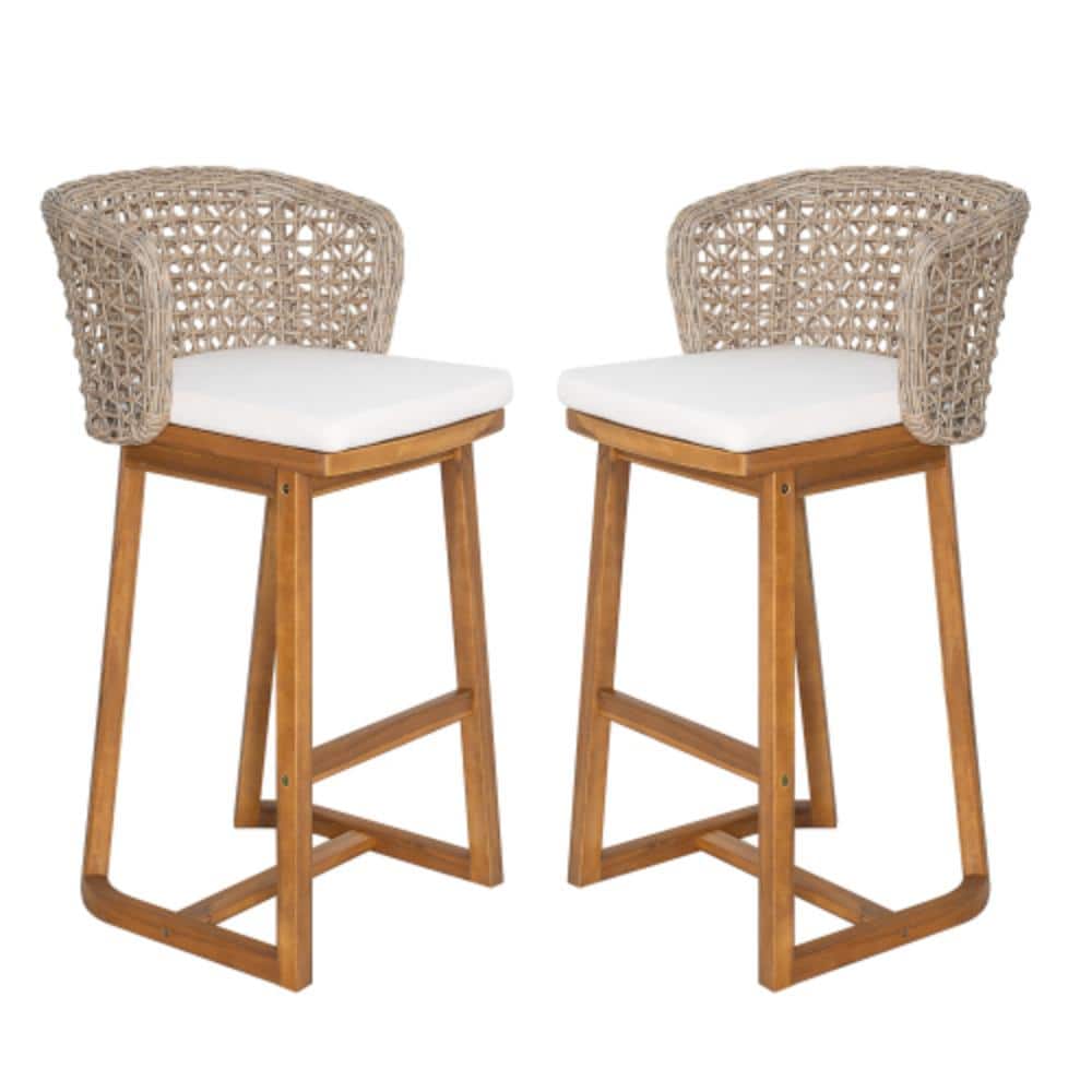 Acacia Wood Outdoor Bar Stools with Beige Cushions ((2-Pack) price history on PriceWatchPro