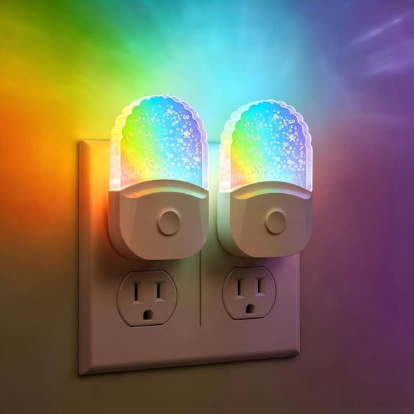 2-Pack RGB LED Night Lights Plug into Wall, 8-Color Changing with Sensor, Dimmable Nightlight for Kids Bedroom, Bathroom
