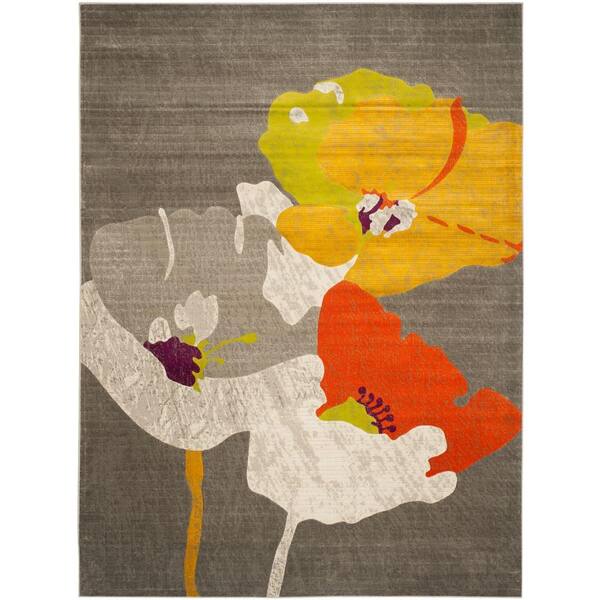 SAFAVIEH Porcello Dark Grey/Ivory 8 ft. x 11 ft. Floral Area Rug