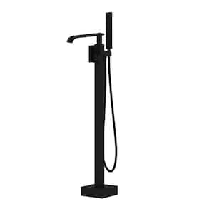 Single-Handle Freestanding Floor Mount Tub Faucet Bathtub Filler with Hand Shower in Black, for Indoor Bathroom Use