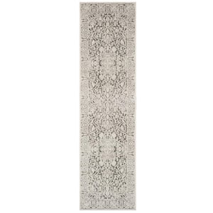 Reflection Dark Gray/Cream 2 ft. x 8 ft. Distressed Floral Runner Rug