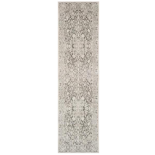 SAFAVIEH Reflection Dark Gray/Cream 2 ft. x 8 ft. Distressed Floral Runner Rug