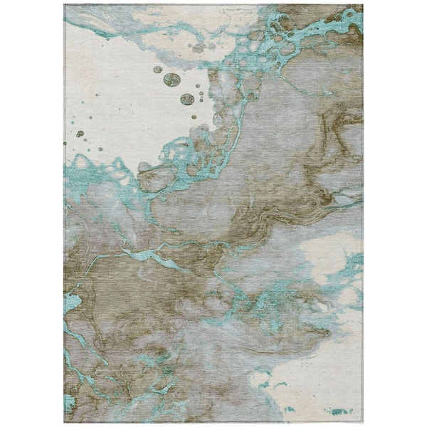 Chantille Machine Washable Indoor/Outdoor Abstract ACN2110 Teal 8 ft. x 10 ft. Area Rug