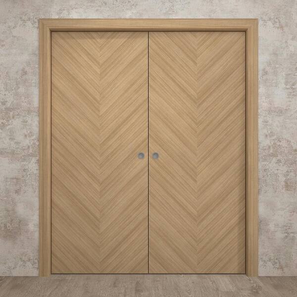 64 in. x 84 in. Natural Oak Solid Wood Double Pocket Doors With Hardware