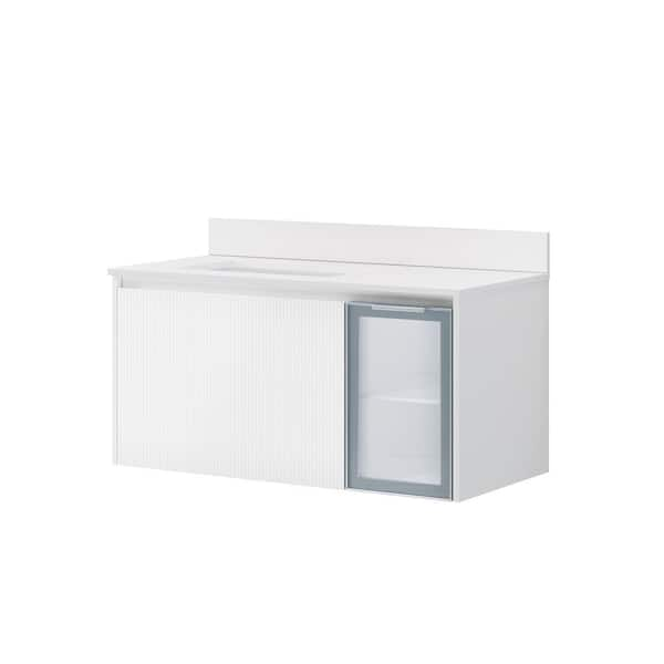 FLORA 40 in. W x 22 in. D x 20 in. H Single Sink Freestanding Bath Vanity in White with White Quartz Top